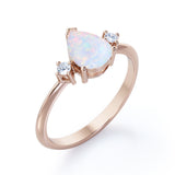 Trilogy 1.10 Carat Tear Drop Genuine Opal And Diamond Three Stone Engagement Ring In White Gold