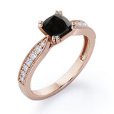 Classic Eight Prongs 1.25 Carat Cushion Cut Black Diamond Vintage Milgrain Engagement Ring In White Gold