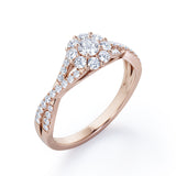 Infinity Twisted Shank 0.5 TCW Round-Shaped Diamond Halo Setting Engagement Ring in 10K Rose Gold