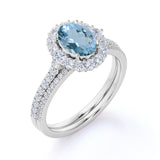1.75 ct Oval Aquamarine Halo Wedding Ring Set
