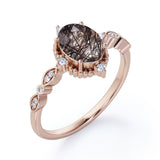 Vintage Bezel 1.25 ct Oval Black Rutilated Quartz Engagement Ring