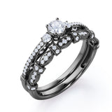 Fashionable 1.25 carat Round Moissanite and Diamond Bridal Ring Set in White Gold - Proposal Ring