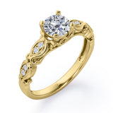 Decorative Basket Prong 0.5 carat Round Moissanite and Diamond Nature-Inspired Ring in Rose Gold