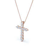 Shared-Prong 0.10 TCW Round Shape Moissanite Pave Style Cross Pendant Necklace in 18K White Gold Plating over Silver