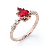 Fancy Star 0.6 carat Kite Lab Ruby and Diamonds Engagement Ring in Rose Gold