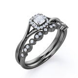 Woman's Choice 1 carat Cushion Moissanite and Diamond Halo Bridal Ring set in White Gold