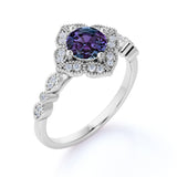 1.25 Ct Round Lab Alexandrite Milgrain Engagement Ring