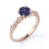 Four Claw 1.25 Carat Round Cut Lab Grown Alexandrite and Diamond Art Deco Solitaire Engagement Ring