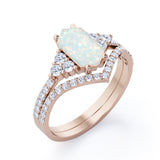 Chevron Pave Set 1.55 Carat Hexagon Cut White Fiery Opal And Diamond V Shaped Wedding Ring Set In Black Gold