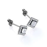 Bezel 4 Prong 0.43 CT TDW Princess Cut Certified Lab Diamond Pave Set Stud Earrings in White Gold