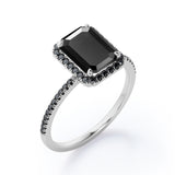 Halo-Style 1.5 TCW Emerald Cut Lab Created Black Diamond Engagement Ring with Pave Accents in White Gold