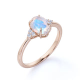 1.25 ct Oval Blue Moonstone 7 stone Engagement Ring