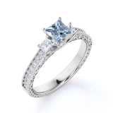 1.50 ct Princess Aquamarine Pave Engagement Ring