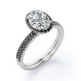 Halo Cluster 1.7 TCW Ovate Moissanite with Lab Created Black Diamond Wedding Set with Pave Accents in Rose Gold