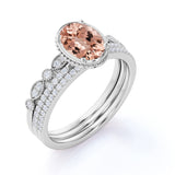 Limited Time Sale 1.75 carat Morganite and Diamond Trio Wedding Bridal Ring Set in 10k Rose Gold with One Engagement Ring and 2 Wedding Bands