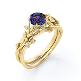 Floral 1.10 Ct Round Lab Alexandrite Bridal Set