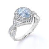 Infinity 2 Carat Pear Cut Aquamarine and Moissanite Engagement Ring in 18k White Gold over Silver