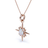 Beaded Star Halo 1.10 Carat Oval Cut Genuine Opal And Diamond Four Prong Pendant Necklace In White Gold