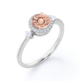 Hand Made 1.25 Carat Round Cut Peach Morganite and Diamond Engagement Ring in 10k White Gold Vintage Ring