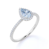 1.50 ct Teardrop Aquamarine Halo Engagement Ring