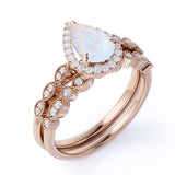 1.75 ct Teardrop Blue Fire Opal and Diamond Engagement Ring Set in 10K Rose Gold
