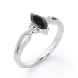 Stylish 1.45 Carat Marquise Cut Black Diamond Double Shank Engagement Ring In White Gold
