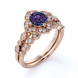 1.50 Ct Round Lab Alexandrite Floral Bridal Set