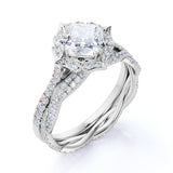 1.5 Carat Cushion Cut Moissanite and Diamond Wedding Ring Set in 10k Rose Gold Celebrity Ring