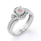 Pave-Prong Design 0.55 TCW Round Shape Morganite and Moissanite Bridal Ring Set in White Gold