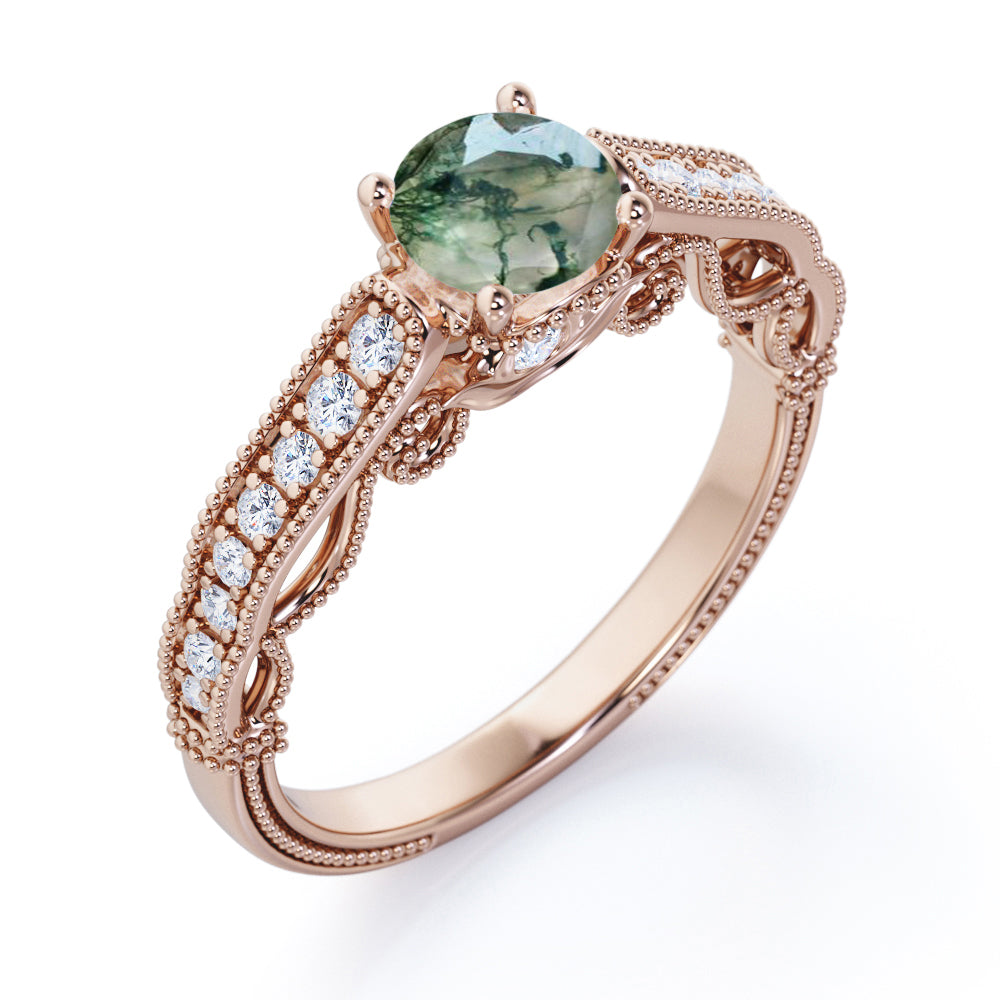 1.25 Carat Round Green Moss Agate Vintage Ring