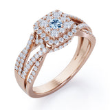 Double Infinity Split Shank - 1.4 Carat Round Shaped Aquamarine - Flush Cluster Halo Engagement Ring in White Gold