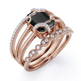 Affordable 1.50 Carat Emerald cut Lab Black Diamond Antique Wedding Trio Ring Set in Rose Gold