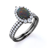 1.75 Ct Oval Cut Lab Created Black Opal Halo Wedding Ring Set
