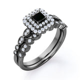 1.65 Carat Princess Cut Lab Grown Black Diamond Vintage Art Deco Bridal Set In White Gold