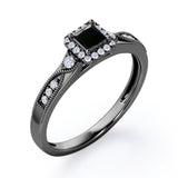 Infinity Milgrain - 1.15 Carat Princess Cut Black Diamond - Petite Pave Channel - Halo Engagement Ring in White Gold
