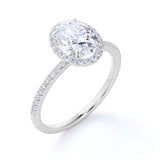 1.25 Carat oval cut Moissanite Halo Engagement Ring in 18k White Gold Over Silver