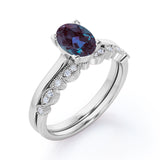 Classic 1.25 Carat Oval Cut Lab Created Alexandrite Art Deco Bridal Set In White Gold for Women