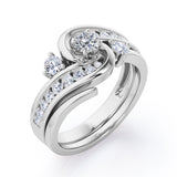 Twisted Tension - Prong 1 TCW Round Brilliant Cut Moissanite and Diamond - Flush Channel Wedding Set in White Gold