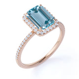 1.50 ct Emerald Cut Aquamarine Halo Wedding Ring
