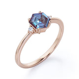 Trillion Geometric 1.05 Carat Hexagon Cut Lab Created Alexandrite And Diamond Three Stone Engagement Ring In White Gold