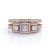 1.25 Carat Princess Cut Moissanite And Diamond Three Stone Trilogy Wedding Ring Set In White Gold