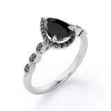 1.4 ct Pear Lab Black Diamond Art Deco Halo Engagement Ring