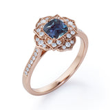 2 Ct Cushion Lab Alexandrite Vintage Engagement Ring
