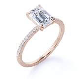 1.25 Carat Emerald Cut Moissanite Pave Engagement Ring