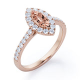 Classic Marquise 1 carat Marquise Morganite and Diamonds Engagement Ring in White Gold