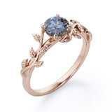 Solitaire 0.50 Carat Round Cut Genuine Icy Dark Grey Salt and Pepper Diamond Nature Inspired Engagement Ring In White Gold.