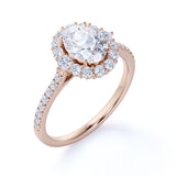 1.25 Carat Oval Cut Moissanite and Diamond Engagement Ring in 10k Rose Gold Elegant Ring