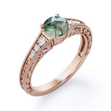 Estate-inspired 1 carat Round Moss Agate Art Decorative Anniversary Ring in White Gold - Mother's day, Birthday