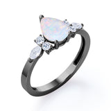 Unique Three Prong 1.35 Carat Tear Drop Precious Fire Opal And Diamond Seven Stone Engagement Ring In Rose Gold