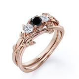 1.25 carat round cut  Black Diamond leaf style bridal set ring in white gold